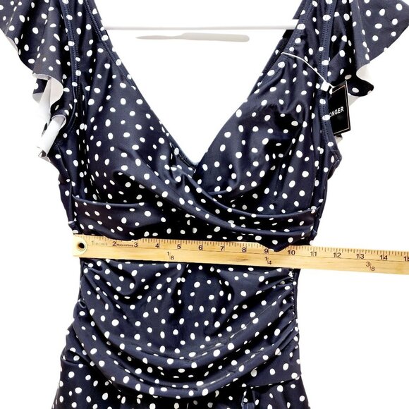 Polka Dot Ruffle One-Piece Swimsuit With Wrap Tie - Aidonger Size S Navy White - Picture 10 of 10